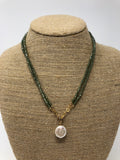 Sage Green Crystal Necklace with Coin Pearl Drop