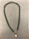 Sage Green Crystal Necklace with Coin Pearl Drop