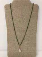 Sage Green Crystal Necklace with Coin Pearl Drop