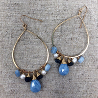 Teardrop Earring with Clustered Gemstones & African Blue Opal Teardrop
