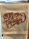 Merry Christmas Flour Sack Tea Towel - Red