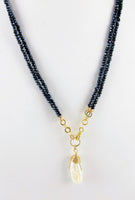 Navy Crystal Necklace with Biwa Pearl Drop