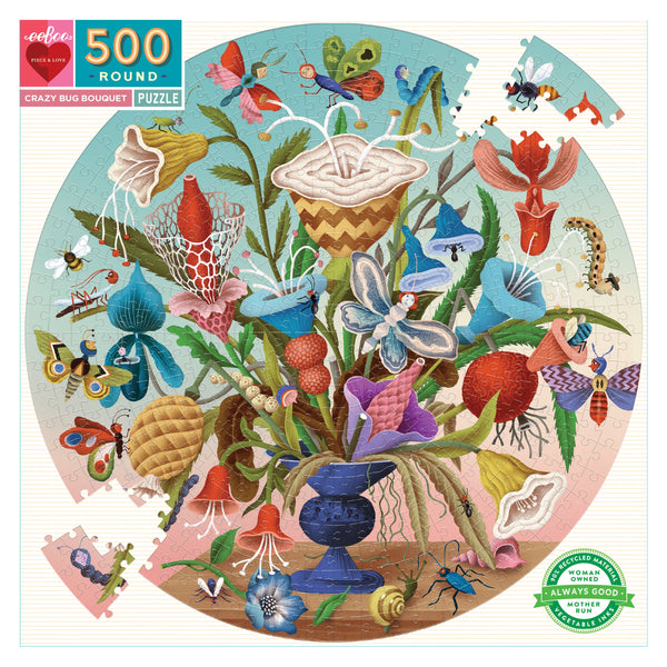 Crazy Bug Bouquet 500 Piece Round Jigsaw Puzzle